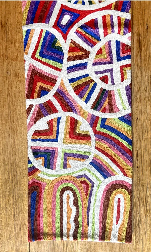 Aboriginal Art Wool Chainstitch Table Runner by Samuel Miller