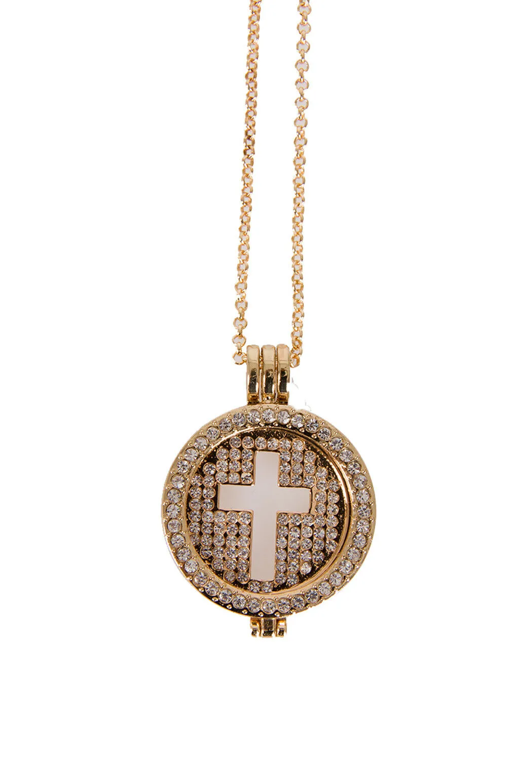 Diamante Cross Charm Pendant Long Necklace